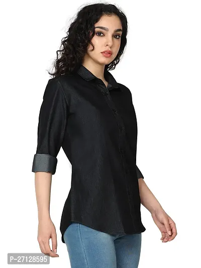 Miraan Stylish Black Denim Solid Shirt For Women-thumb3