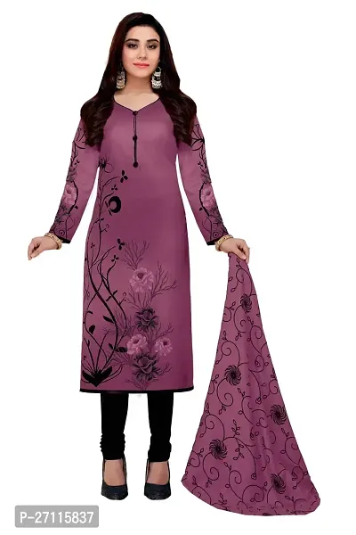 Miraan Elegant Cotton Purple Printed Straight Kurta With Churidar Salwar And Dupatta Set For Women