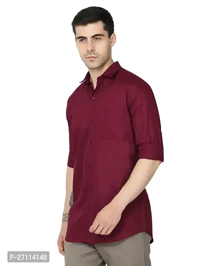 Miraan Stylish Maroon Linen Cotton Shirt For Men-thumb3