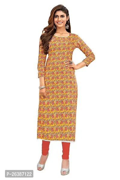 Beautiful Yellow Cotton Straight Kurta For Women-thumb0