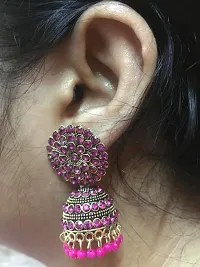 SNV Alloy Jhumka Premium Earring for Women Pink-thumb2