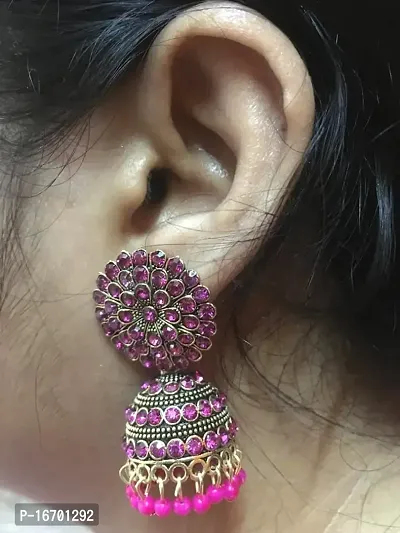 SNV Alloy Jhumka Premium Earring for Women Pink-thumb3