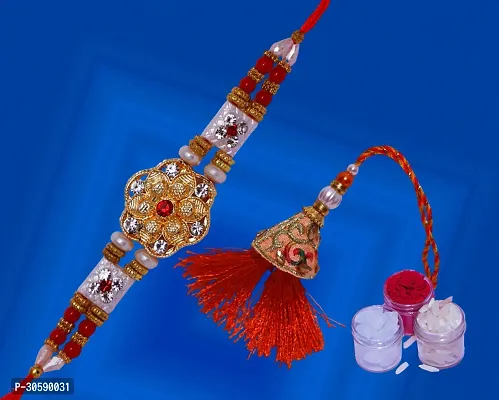 Beautiful Handcrafted Bhaiya Bhabi Rakhis Combo Set-thumb2