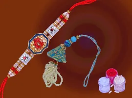 Beautiful Handcrafted Bhaiya Bhabi Rakhis Combo Set-thumb1