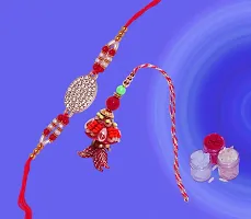 Beautiful Handcrafted Bhaiya Bhabi Rakhis Combo Set-thumb1