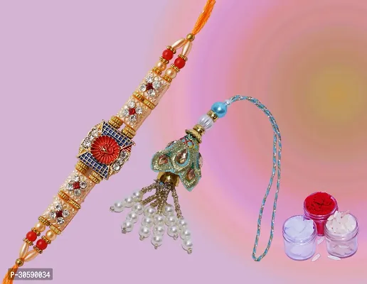 Beautiful Handcrafted Bhaiya Bhabi Rakhis Combo Set-thumb2