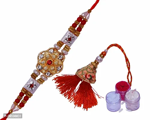 Beautiful Handcrafted Bhaiya Bhabi Rakhis Combo Set-thumb0