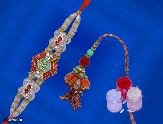 Beautiful Handcrafted Bhaiya Bhabi Rakhis Combo Set-thumb2