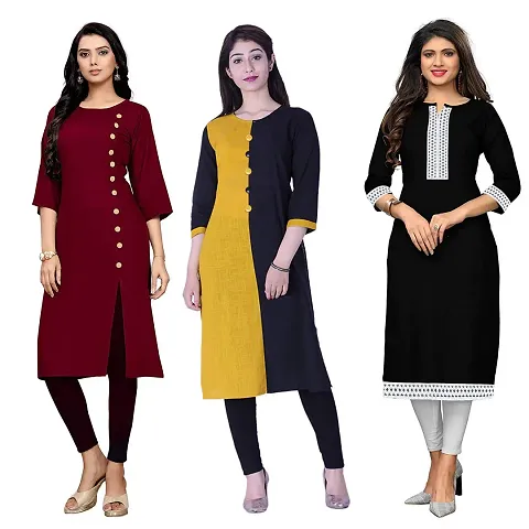 Platinum Creation Women's Semi-Stitched Kurta (PLT 21Y22BK23P, Multicolour, Free Size) - Pack of 3