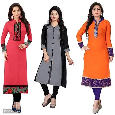 RAMDEV Women's Cotton Straight Kurta (Pack of 3) (Combo Kurti for Girl1_Multi_Free Size)