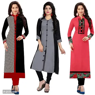 RAMDEV Women's Cotton Straight Kurta (Pack of 3) (Combo Kurti for Girl2_Multi_Free Size)-thumb0