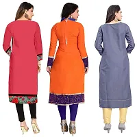FRIDO Women's Solid Blend Cotton Multi Colour Pack of 3 Straight Kurta (Semi-Stitched) Multicolour-thumb1