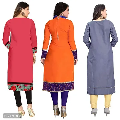 FRIDO Women's Solid Blend Cotton Multi Colour Pack of 3 Straight Kurta (Semi-Stitched) Multicolour-thumb2