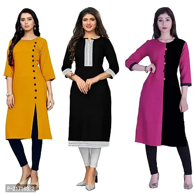 Platinum Creation Women's Cotton Semi-Stitched Kurta (PLT 21Y22BK23P, Multicolour, Free Size) - Pack of 3