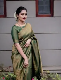 GREEN BANRASI SILK TRADITIONAL LITCHI SILK SAREE-thumb1