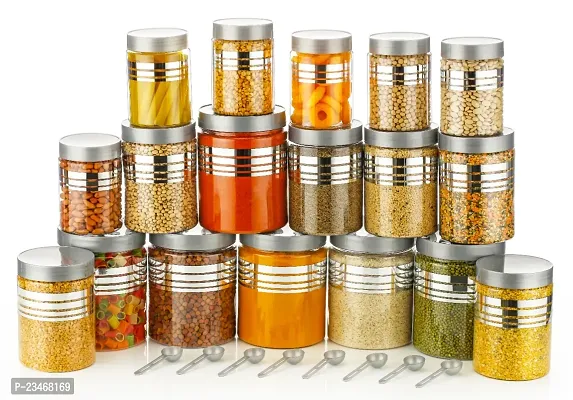 Durable Printed Jar Kitchen Containers Grocery Container Set Of 18 Silver - Kitchen Storage