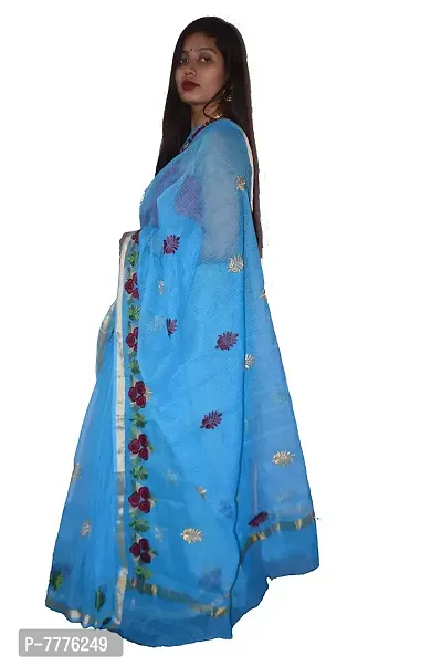 Women's & Girl's Kota Doria Cotton Saree with Blouse Piece (262146621_Blue)-thumb2