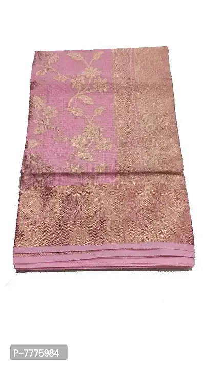 Anny Designer women's kota doria Saree with zari weaving work/heavy pallu and blouse piece (Flamingo Pink)-thumb0