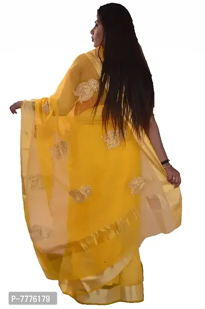 Anny Designer Women's & Girl's Cotton Blend Saree With Running Blouse Piece (Yellow)-thumb4