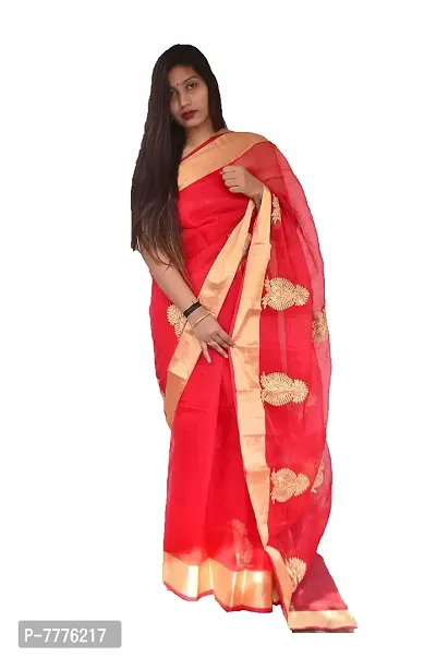 Anny Designer Women's & Girl's Cotton Blend Saree With Running Blouse Piece (Red)