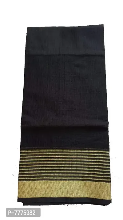 Anny Designer women's kota doria plain cotton saree/girl's sari with blouse piece (free size)(Black)