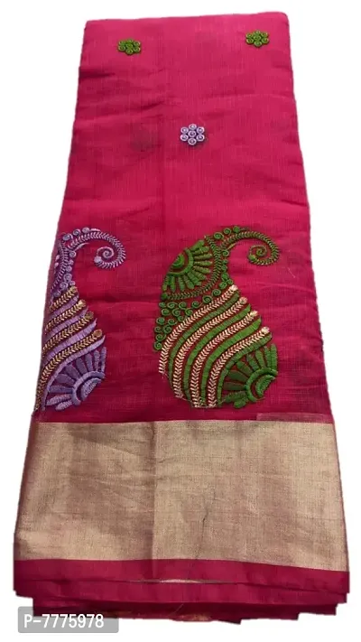 JP handcrafted women's kota doria saree with applique tribal work (Maroon with multicolor)