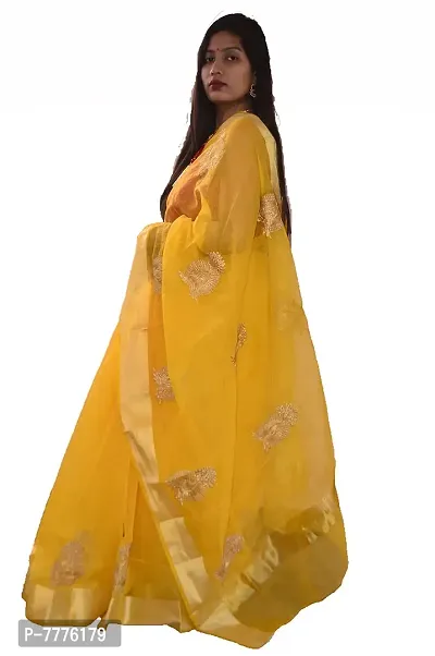 Anny Designer Women's & Girl's Cotton Blend Saree With Running Blouse Piece (Yellow)-thumb2