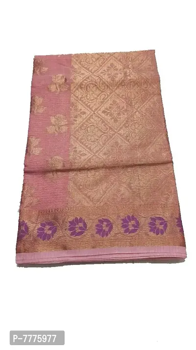 Anny Designer women's kota doria Saree with zari weaving work/heavy pallu & heavy blouse piece (free size)(Baby Pink)