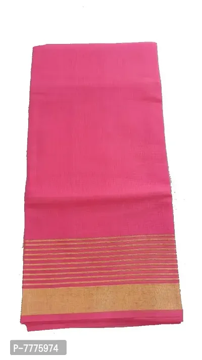 Anny Designer women's kota doria plain cotton saree/girl's sari with blouse piece (free size)(Dark Pink)-thumb0