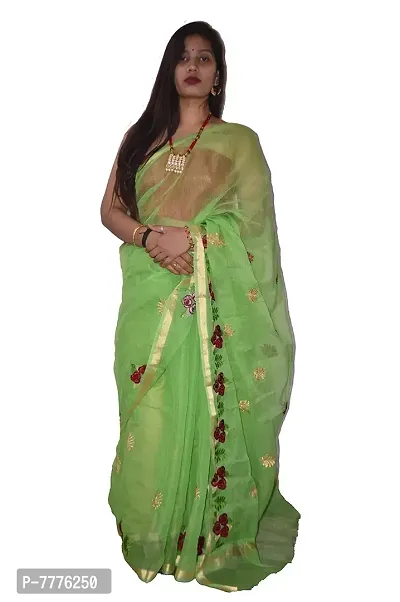 Women's Kota Doria Cotton Blend Saree With Blouse Piece (262146621_Green)