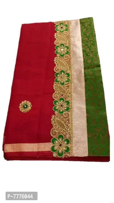 Anny Designer Women's Kota Doria Saree with Gota Patti Work with blouse piece (Cornell Red)