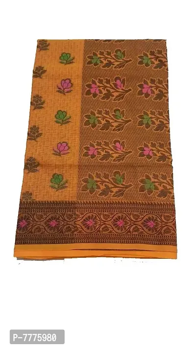 Anny Designer women's kota doria Saree with resham weaving work/heavy pallu & heavy blouse piece (free size)(Tangerine colour)