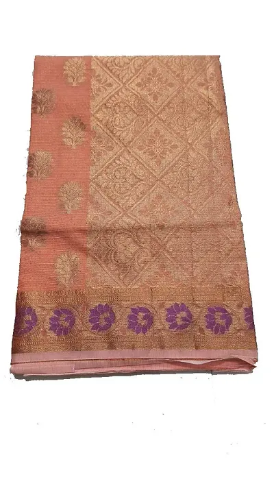 Anny Designer women's kota doria Saree with zari weaving work/heavy pallu & heavy blouse piece (free size)(Baby Pink)