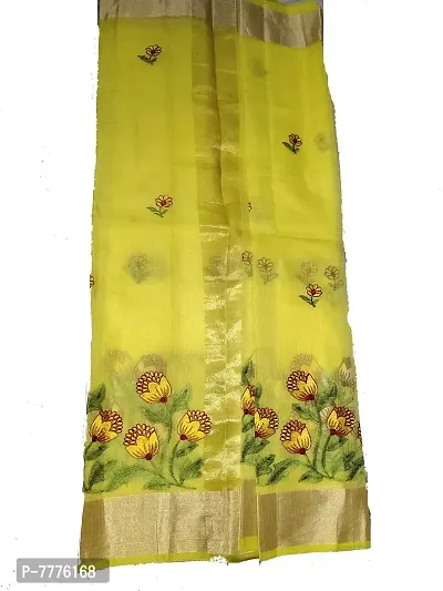 JP Women's Synthetic Kota Doria Applique Floral Work and Golden Border Banarasi Saree (jp-854712565214, Multicolour)-thumb2