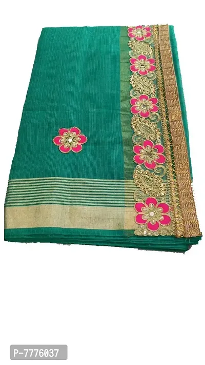 Anny Designer women's kota doria Saree with gota patti work with blouse piece (Pine Green)-thumb0