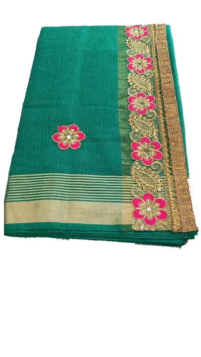 Anny Designer women's kota doria Saree with gota patti work with blouse piece (Pine Green)