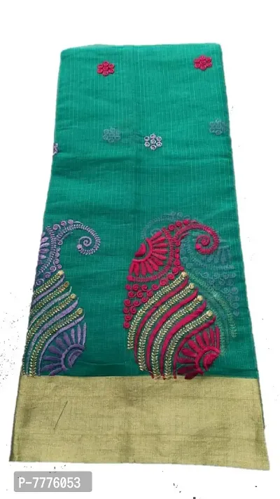 JP handcrafted Women's Synthetic Saree with Applique Tribal Work and Golden Border (Coral Blue)