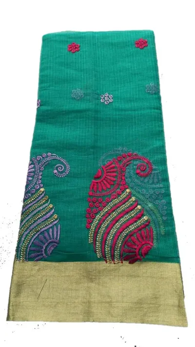 JP handcrafted Women's Synthetic Saree with Applique Tribal Work and Border (Coral Blue)