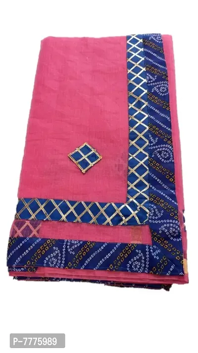 Anny Designer women's kota doria Saree with gota patti work with blouse piece (Pink with Multicolor border )