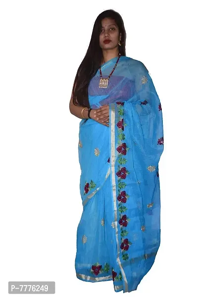 Women's & Girl's Kota Doria Cotton Saree with Blouse Piece (262146621_Blue)-thumb0