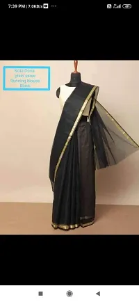 Anny Designer women's kota doria plain cotton saree/girl's sari with blouse piece (free size)(Black)-thumb2