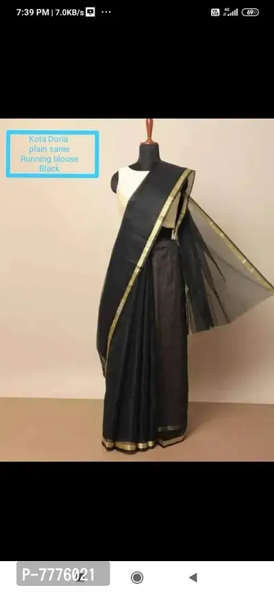 Anny Designer women's kota doria plain cotton saree/girl's sari with blouse piece (free size)(Black)-thumb3