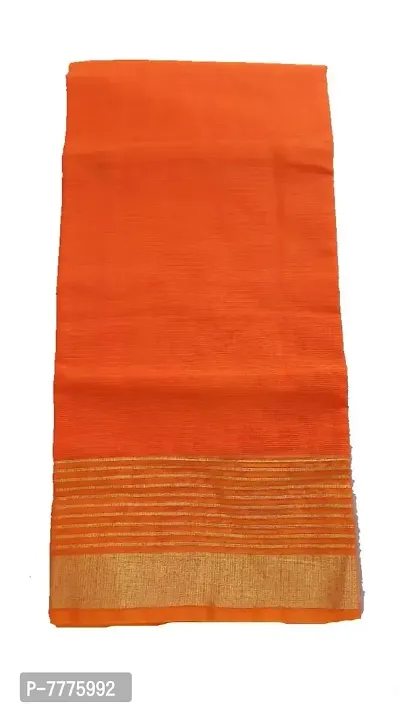 Anny Designer women's kota doria plain cotton saree/girl's sari with blouse piece (free size)(Coquelicot Orange)-thumb0