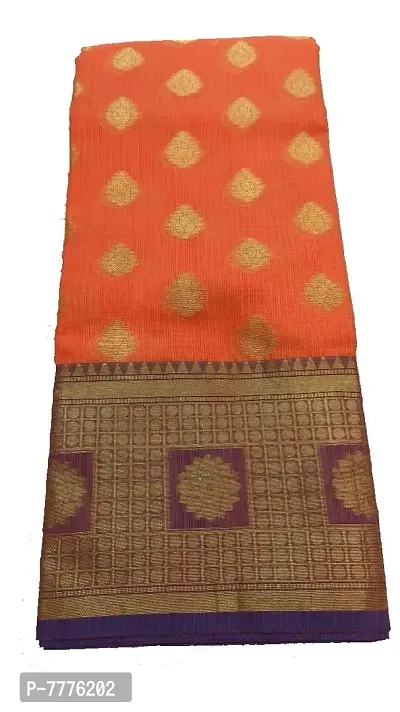 Anny Designer women's kota doria saree with zari heavy work  heavy pallu, heavy blouse piece/girls saree with blouse piece (free size) (Orange)-thumb0