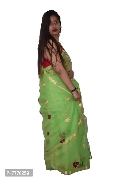 Women's Kota Doria Cotton Blend Saree With Blouse Piece (262146621_Green)-thumb3