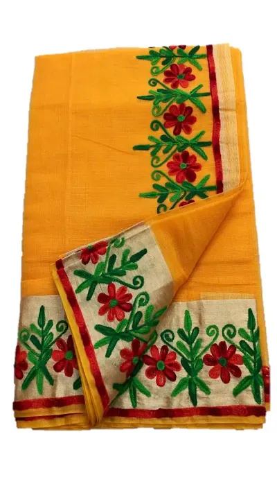 Anny Designer women's kota doria Saree with resham embroidery/Girls saree with blouse piece (free size)(Banana Yellow)