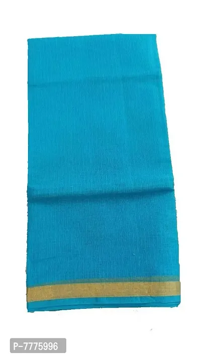 Anny Designer women's kota doria plain cotton saree/girl's sari with blouse piece (free size)(Azure Blue)