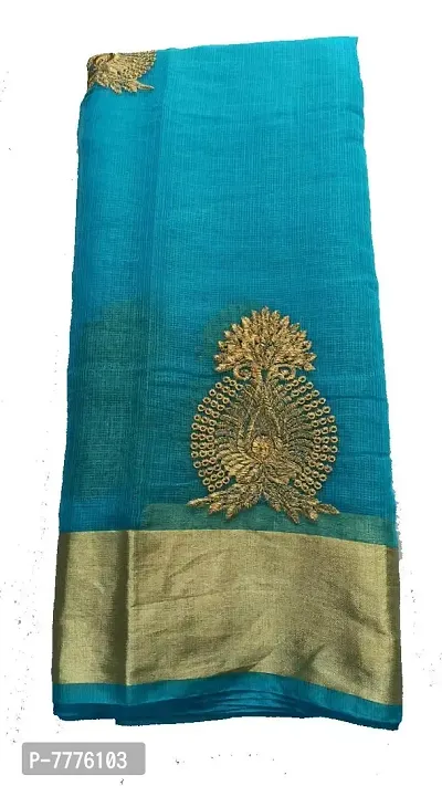 Women's Banarasi Synthetic Saree With Blouse Piece (jp-854712565214_Blue, Golden)