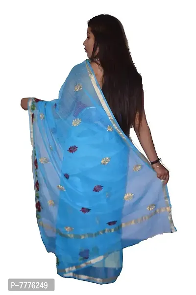 Women's & Girl's Kota Doria Cotton Saree with Blouse Piece (262146621_Blue)-thumb4