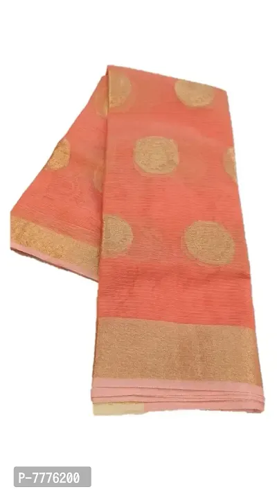 Anny Designer women's kota doria cotton saree with zari weaving border work/girls saree with blouse piece (free size) (Peach Orange)